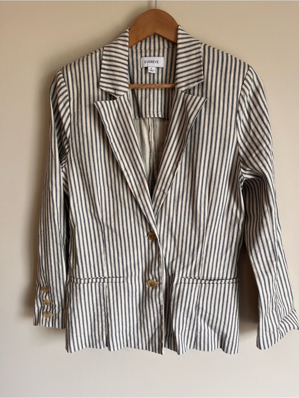 Evereve Women’s Thea Striped Linen Blend Blazer Jacket Blue & Cream Size Small